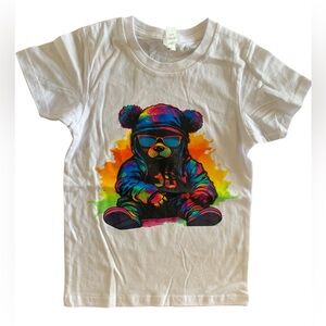 NWOT Hip Hop Colorful Teddy Bear Youth XS White T-Shirt
